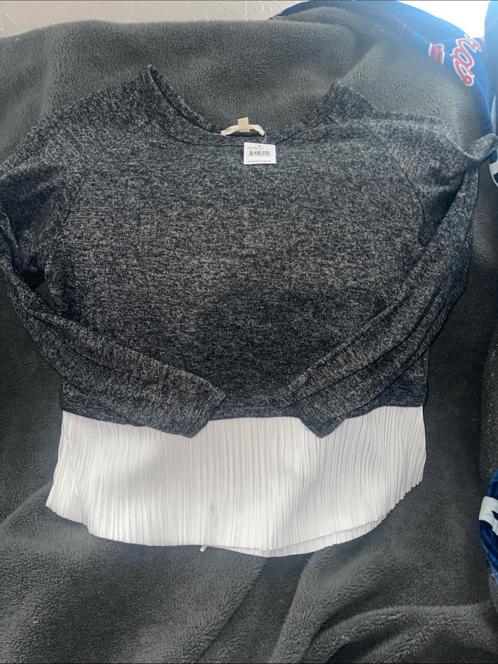 Layered Gray Crewneck long sleeve White Pleat Hem